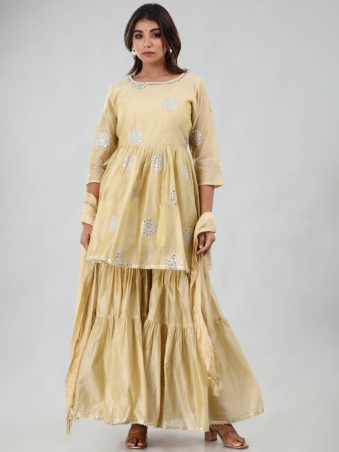 

FASHION DWAR Women Beige & Silver Chanderi Cotton Kurta with Sharara
