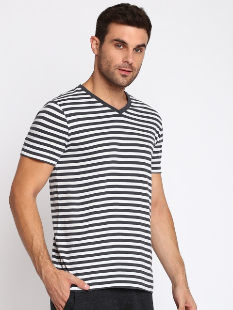 

SPARROWHAWK Men Multicoloured Striped V-Neck Monochrome Raw Edge T-shirt, Multi