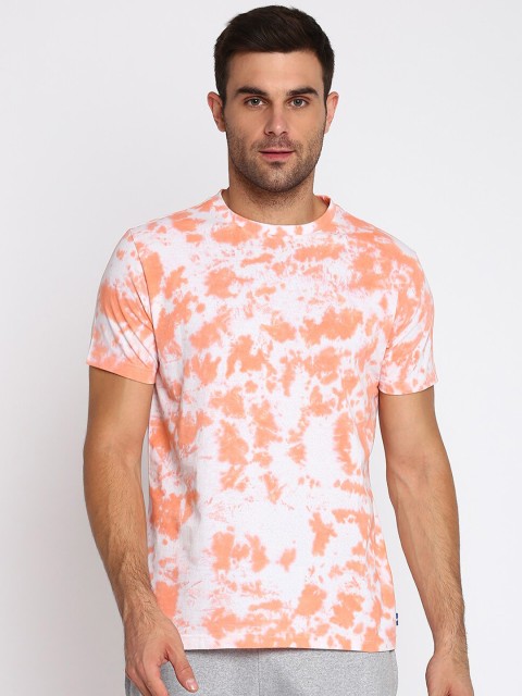 

SPARROWHAWK Men Peach-Coloured & White Tie and Dye Printed T-shirt