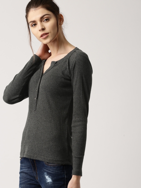 

Ms.Taken Charcoal Grey Solid Fitted Pure Cotton Top