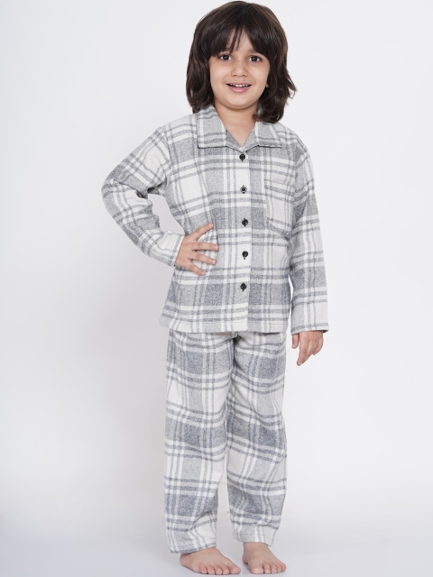 

berrytree Boys Grey & White Printed Cotton Blend Night suit