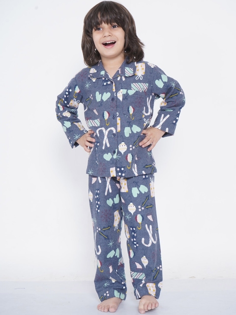 

berrytree Boys Blue & White Printed Night suit