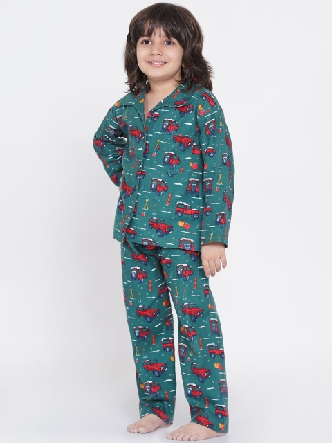 

berrytree Boys Green & Red Printed Night suit