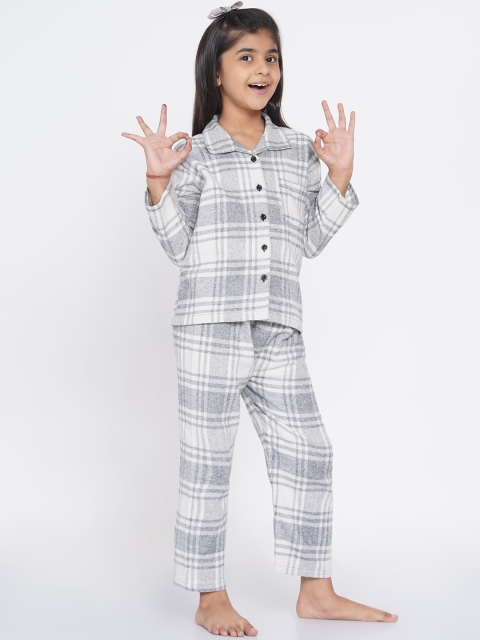 

berrytree Girls Grey & White Checked Night suit