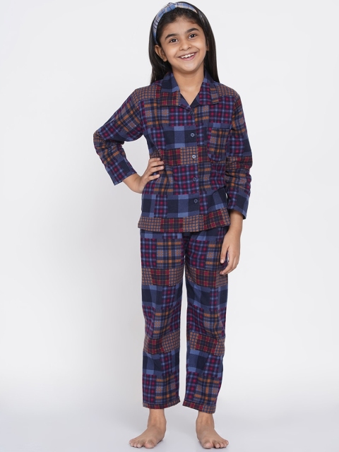 

berrytree Girls Blue & Black Checked Cotton Night Suit
