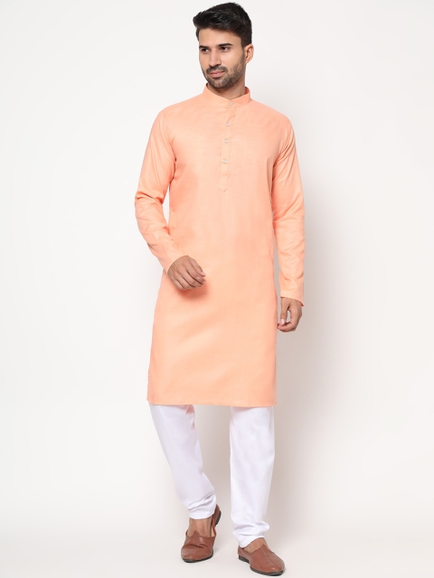 

MYRA TEX WORLD Men Peach-Coloured Linen Kurta with Trousers