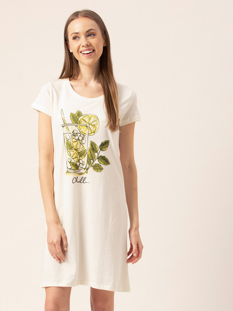 

Lounge Dreams Off White Printed Cotton T-Shirt Nightdress