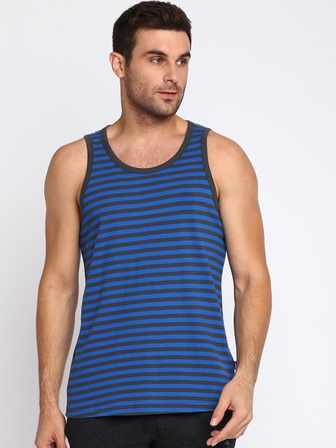 

SPARROWHAWK Men Blue & Black Striped Cotton Sustainable Innerwear Vests
