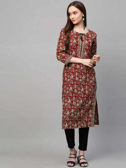 

FASHOR Women Maroon Ethnic Motifs Printed Kurta