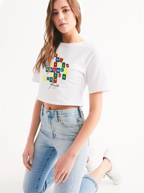 

GRECIILOOKS White Print Boxy Crop Top