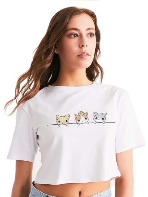 

GRECIILOOKS White Print Boxy Crop Top