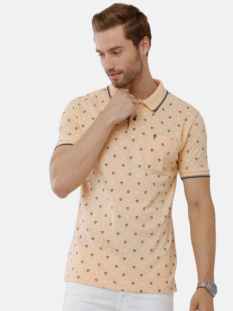 

Classic Polo Men Cream-Coloured Printed Polo Collar Slim Fit T-shirt
