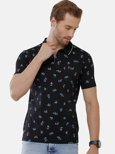 

Classic Polo Men Black Floral Printed Polo Collar Slim Fit T-shirt