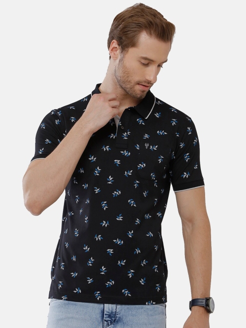 

Classic Polo Men Black Floral Printed Polo Collar Slim Fit T-shirt