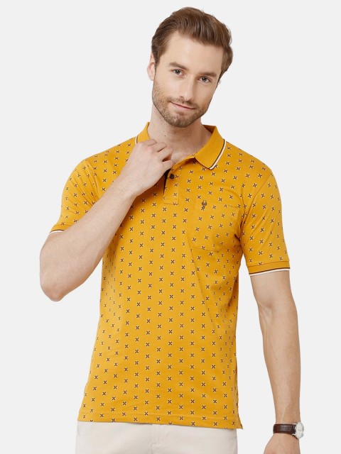 

Classic Polo Men Orange Printed Polo Collar Slim Fit T-shirt