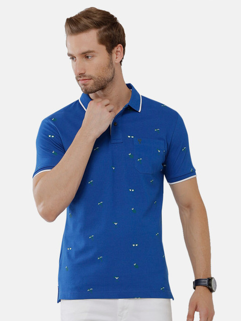 

Classic Polo Men Blue Typography Polo Collar Slim Fit T-shirt