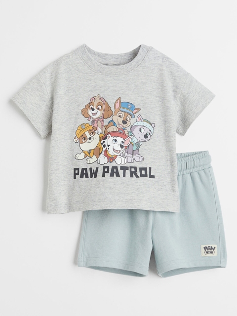 

H&M Women Grey & Turquoise Blue 2-Piece Cotton Set