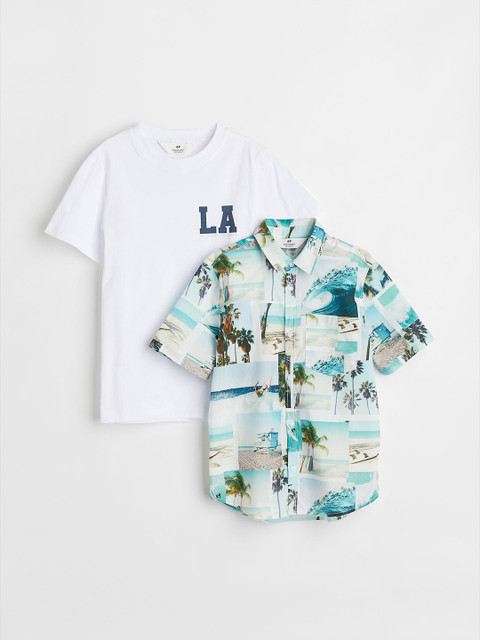 

H&M Boys White Printed 2-Piece Cotton Set