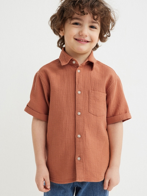

H&M Boys Rust Orange Solid Cotton Shirt