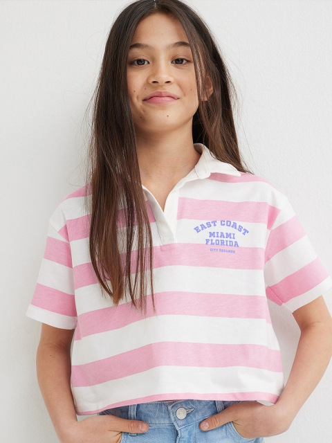 

H&M Girls Pink & White Striped Cropped Rugby Shirt
