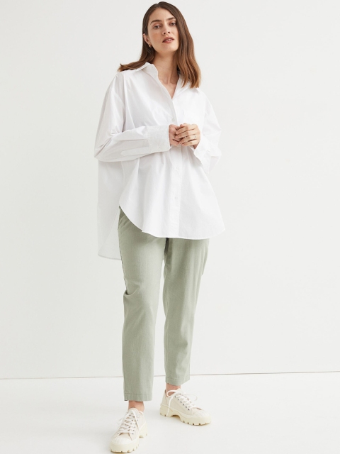 

H&M Women Green MAMA Linen-Blend Trousers