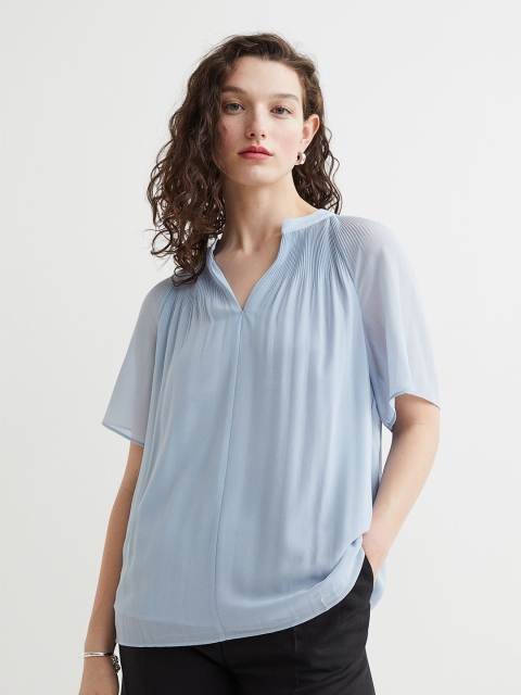 

H&M Women Turquoise Blue Pleated Blouse