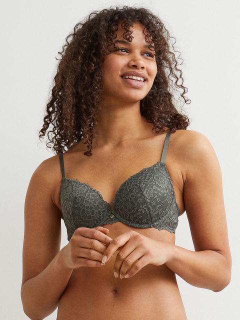 

H&M Women Grey Floral Lace Push-up Bra