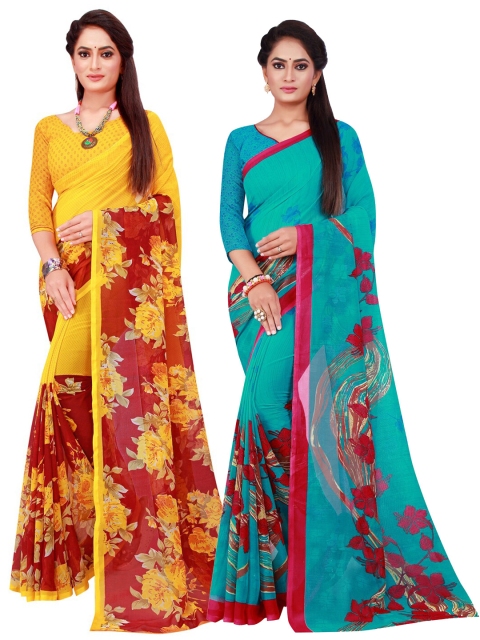 

KALINI Pack Of 2 Pure Georgette Sarees, Yellow