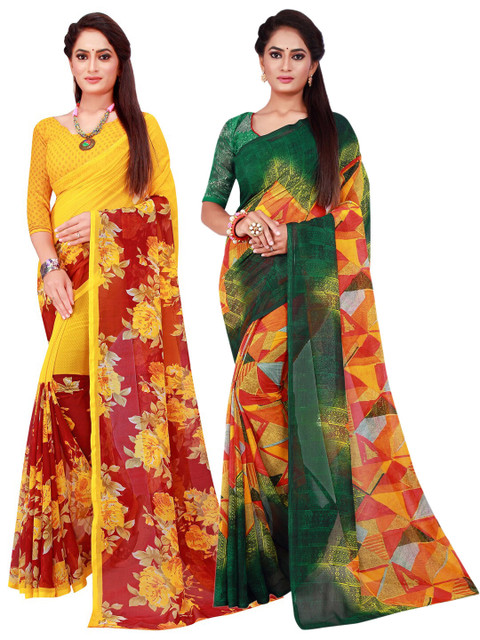 

KALINI Pack Of 2 Pure Georgette Sarees, Green