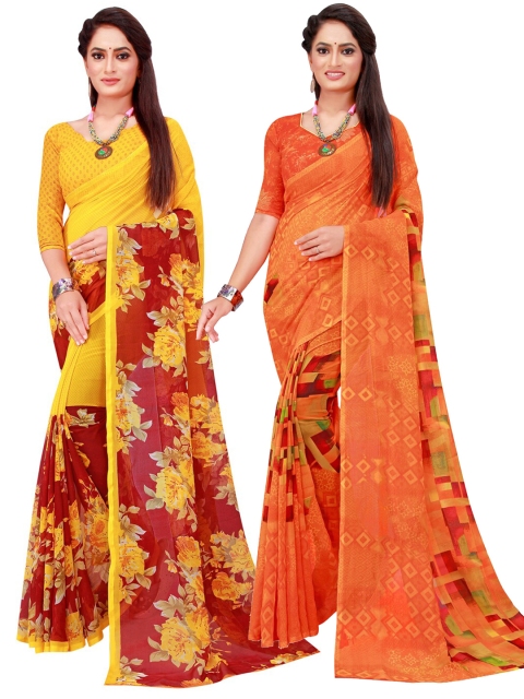 

KALINI Pack Of 2 Pure Georgette Sarees, Orange