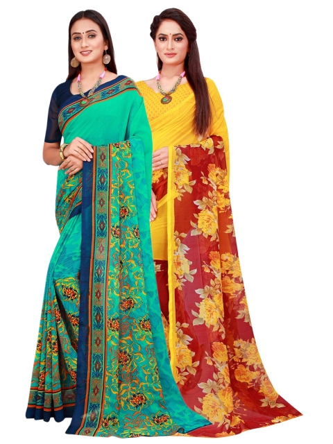 

KALINI Pack Of 2 Pure Georgette Sarees, Yellow