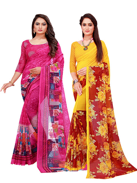 

KALINI Pack Of 2 Pure Georgette Sarees, Magenta