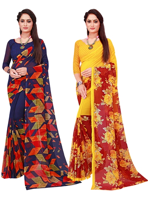 

KALINI Pack Of 2 Pure Georgette Sarees, Navy blue