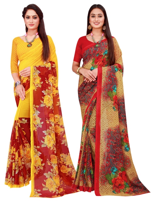 

KALINI Pack Of 2 Pure Georgette Sarees, Yellow