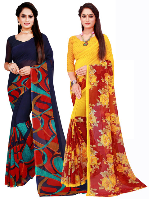 

KALINI Pack Of 2 Pure Georgette Sarees, Navy blue