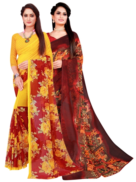 

KALINI Maroon & Brown Set Of 2 Pure Georgette Saree