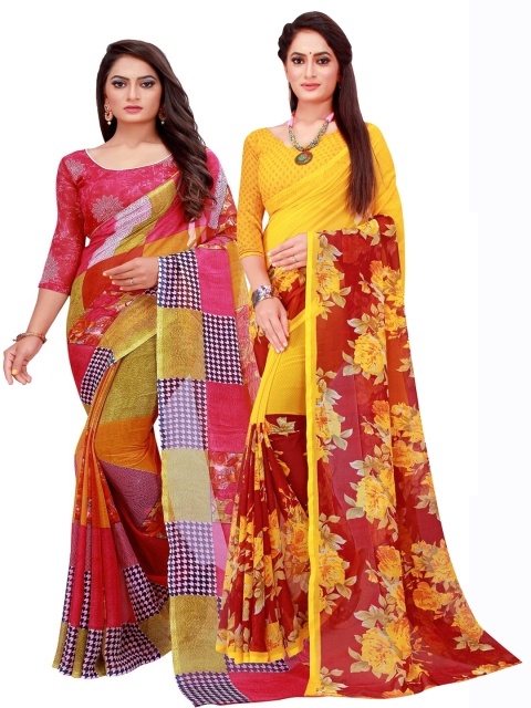

KALINI Red & Maroon Set Of 2 Pure Georgette Saree