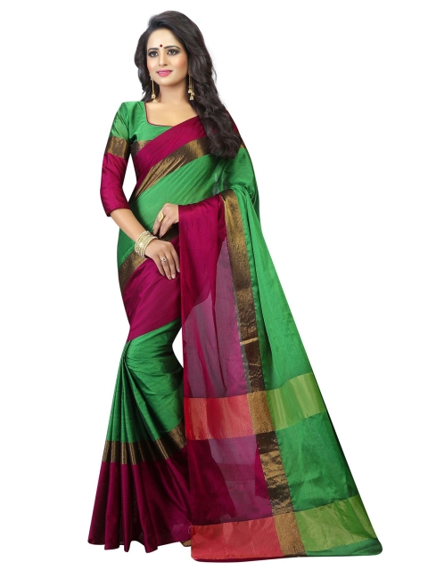 

Yashika Pink & Green Woven Design Zari Silk Cotton Ilkal Saree