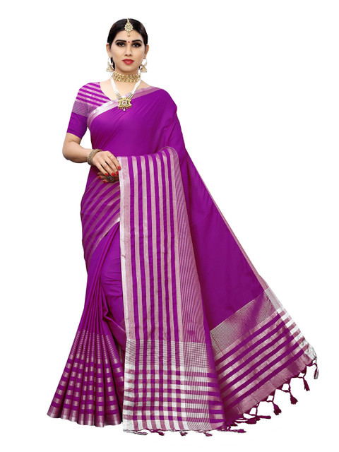 

Yashika Purple & Silver-Toned Woven Design Zari Silk Cotton Ilkal Saree