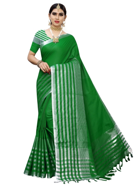 

Yashika Green & Silver-Toned Woven Design Zari Silk Cotton Ilkal Saree