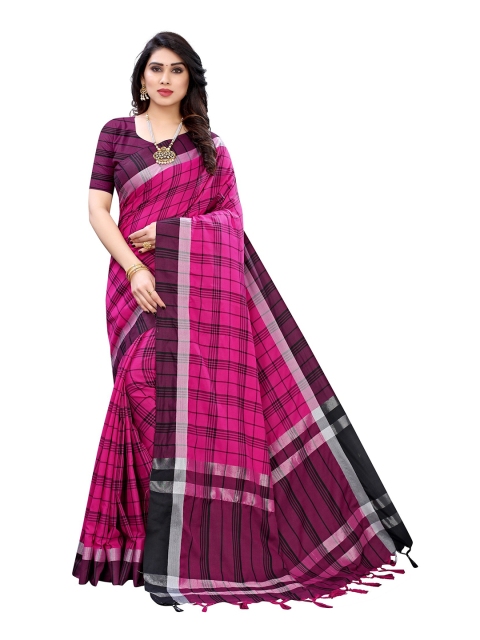 

Yashika Pink & Silver-Toned Woven Design Zari Silk Cotton Ilkal Saree