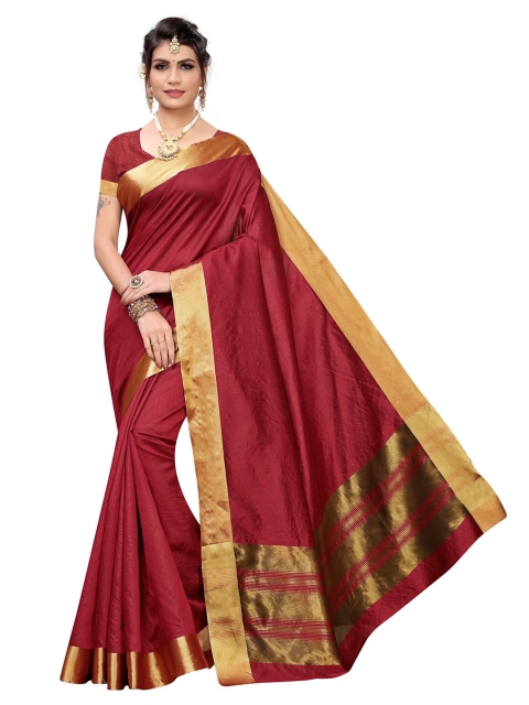 

Yashika Maroon & Gold-Toned Zari Silk Cotton Ilkal Saree