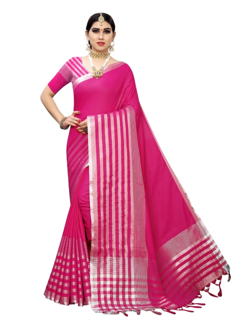 

Yashika Pink & Silver-Toned Woven Design Zari Silk Cotton Ilkal Saree