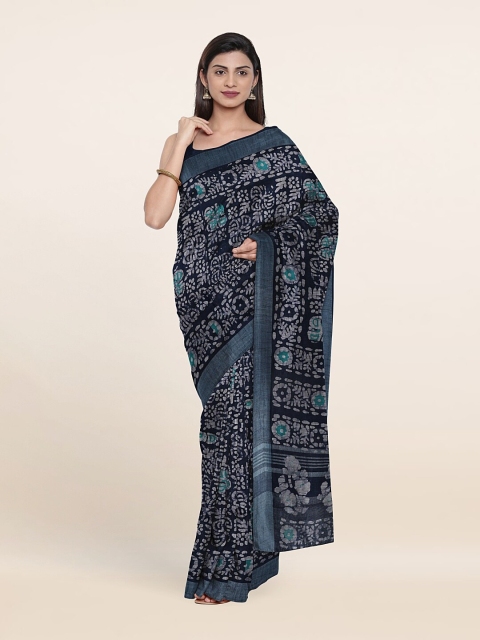 

Pothys Blue Batik Print Jute Cotton Saree