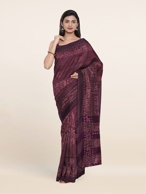 

Pothys Purple Batik Print Jute Cotton Saree