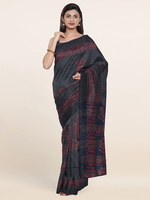 

Pothys Grey Batik Print Jute Cotton Saree