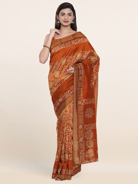 

Pothys Orange & Gold-Toned Batik Print Jute Cotton Saree