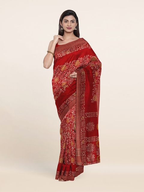 

Pothys Red Batik Print Jute Cotton Saree