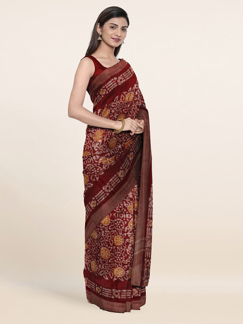 

Pothys Maroon & White Batik Print Jute Cotton Saree