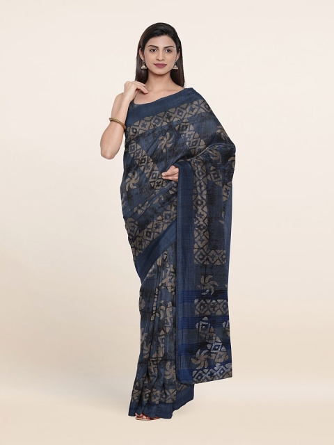 

Pothys Blue Batik Print Jute Cotton Saree